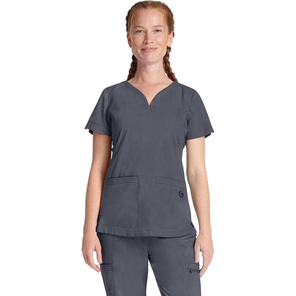 imageHealing Hands Purple Label Scrub Tops Women  2Way Stretch VNeck Jean Scrub Tops with 3 Pockets  HH600Pewter