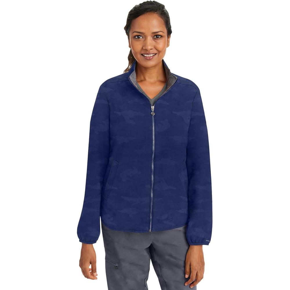 imageHealing Hands Scrub Jackets For Woman Destini Camo Jacket With 3 Pockets Moisture Wicking amp 360 Stretch Fabric 5030Navy