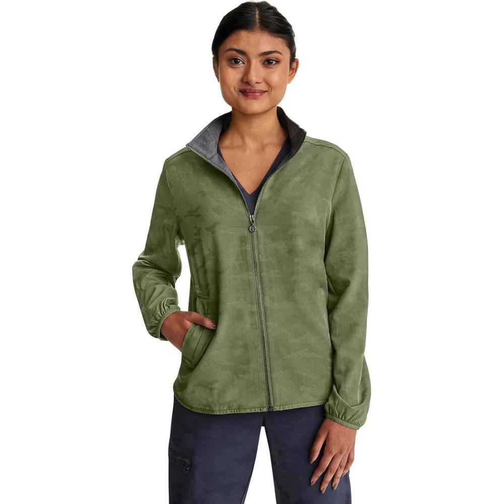 imageHealing Hands Scrub Jackets For Woman Destini Camo Jacket With 3 Pockets Moisture Wicking amp 360 Stretch Fabric 5030Olive