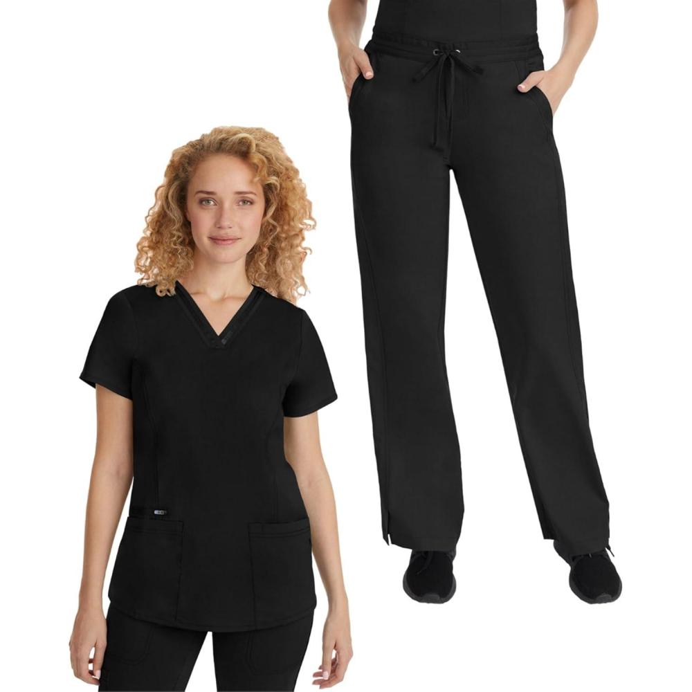 imageHealing Hands Scrub Set For Women with 5 Pockets VNeck Scrub Top 2278 and Taylor Pants 9095 with 2Way Stretch TechnologyBlack