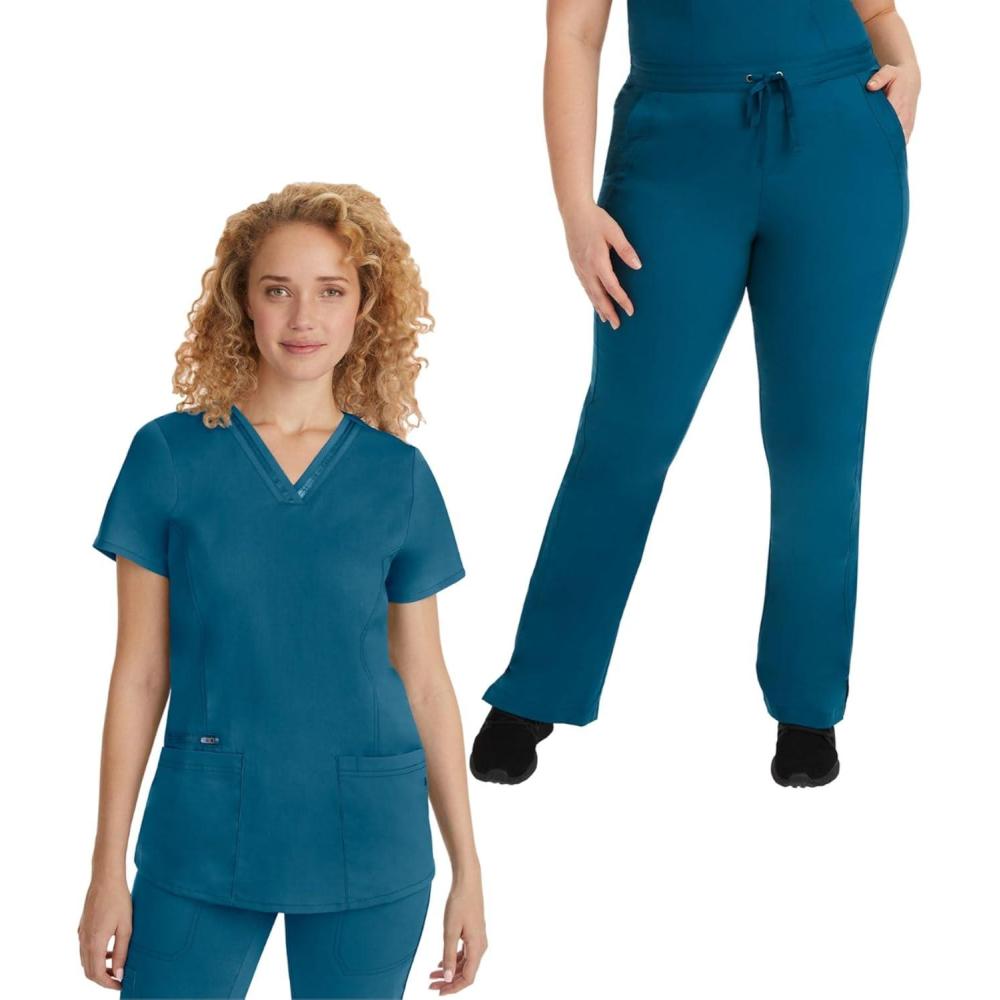 imageHealing Hands Scrub Set For Women with 5 Pockets VNeck Scrub Top 2278 and Taylor Pants 9095 with 2Way Stretch TechnologyCaribbean