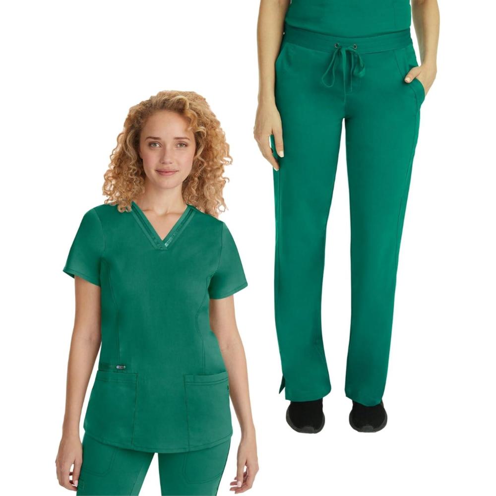 imageHealing Hands Scrub Set For Women with 5 Pockets VNeck Scrub Top 2278 and Taylor Pants 9095 with 2Way Stretch TechnologyHunter