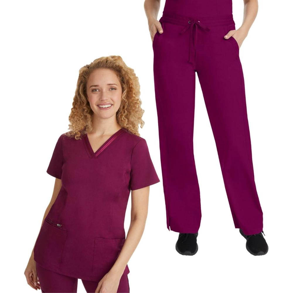 imageHealing Hands Scrub Set For Women with 5 Pockets VNeck Scrub Top 2278 and Taylor Pants 9095 with 2Way Stretch TechnologyWine