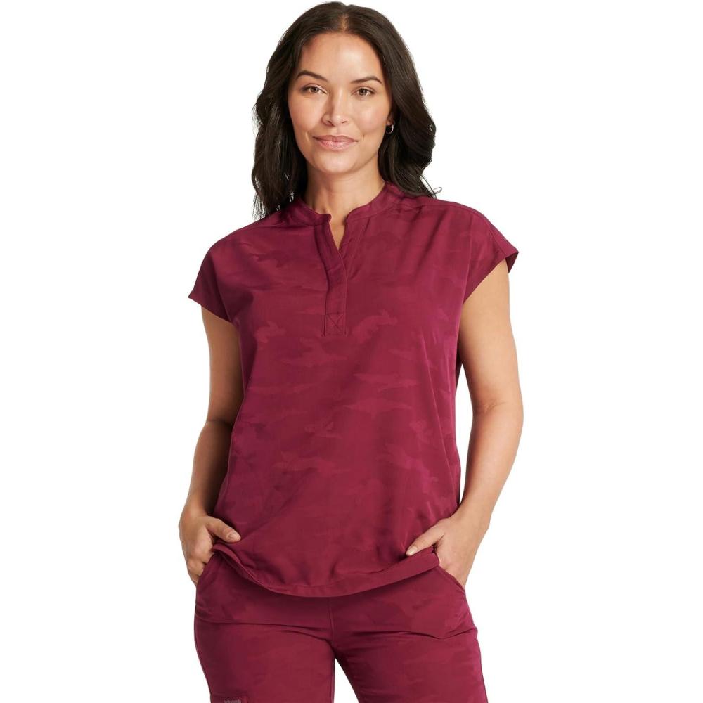 imageHealing Hands Scrub Top for Women Modern Fit Tee with 2 Pockets Moisture Wicking 360 Stretch and Quick Dry Fabric 2352Wine