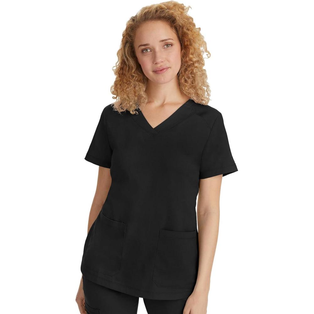 imageHealing Hands Scrubs for Women Jill Scrub Top VNeck Modern Fit with 2 Patch Pockets and 2Way Stretch Fabric 2320Black