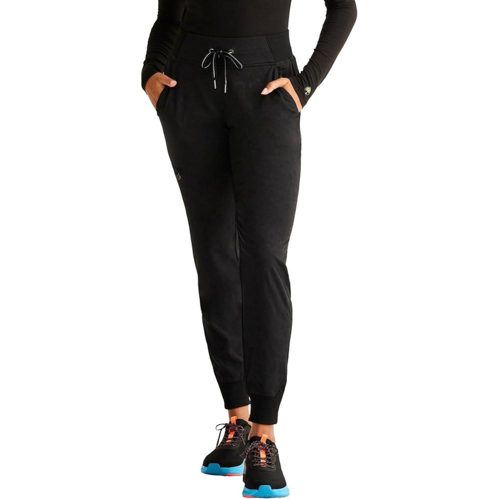imageHealing Hands Scrubs for Women Jogger Scrub Pant Trinity Bottom with 6 Pockets MidRise Pullon RibKnit Waistband HH003Black