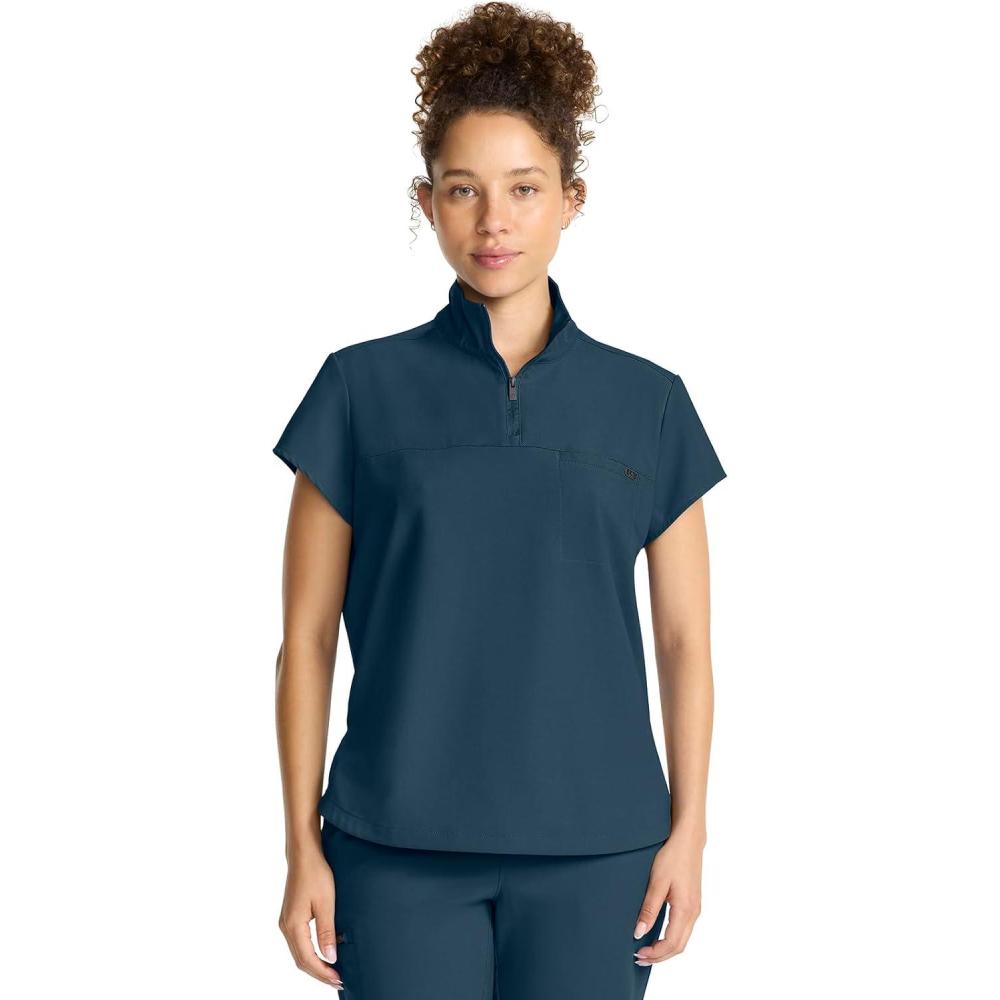 imageHealing Hands Scrubs for Women Scrub Top with Zip Stand Collar 360 Stretch HH752Caribbean Blue