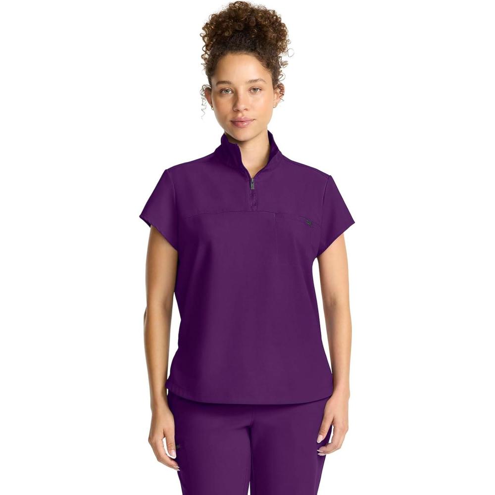 imageHealing Hands Scrubs for Women Scrub Top with Zip Stand Collar 360 Stretch HH752Eggplant