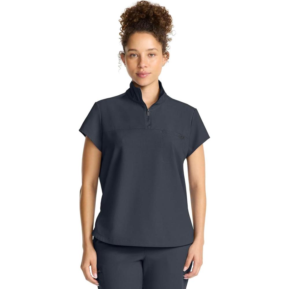 imageHealing Hands Scrubs for Women Scrub Top with Zip Stand Collar 360 Stretch HH752Pewter