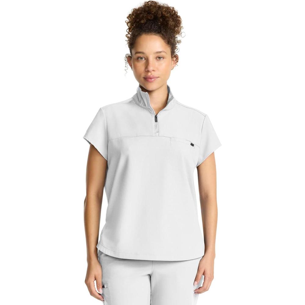 imageHealing Hands Scrubs for Women Scrub Top with Zip Stand Collar 360 Stretch HH752White Gardenia