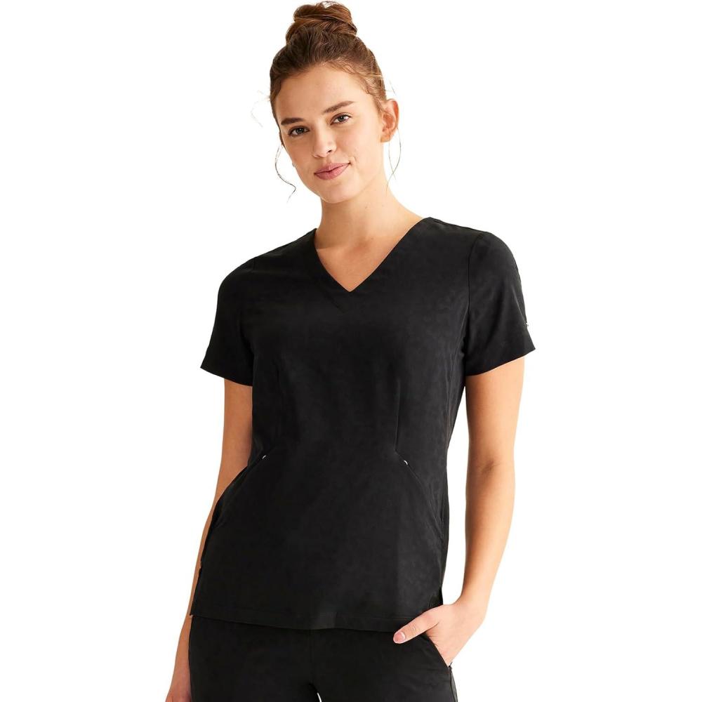 imageHealing Hands Scrubs for Women VNeck Scrub Top Jolie with 2 Zip Pockets Moisture Wicking amp 360 Stretch Fabric HH601Black