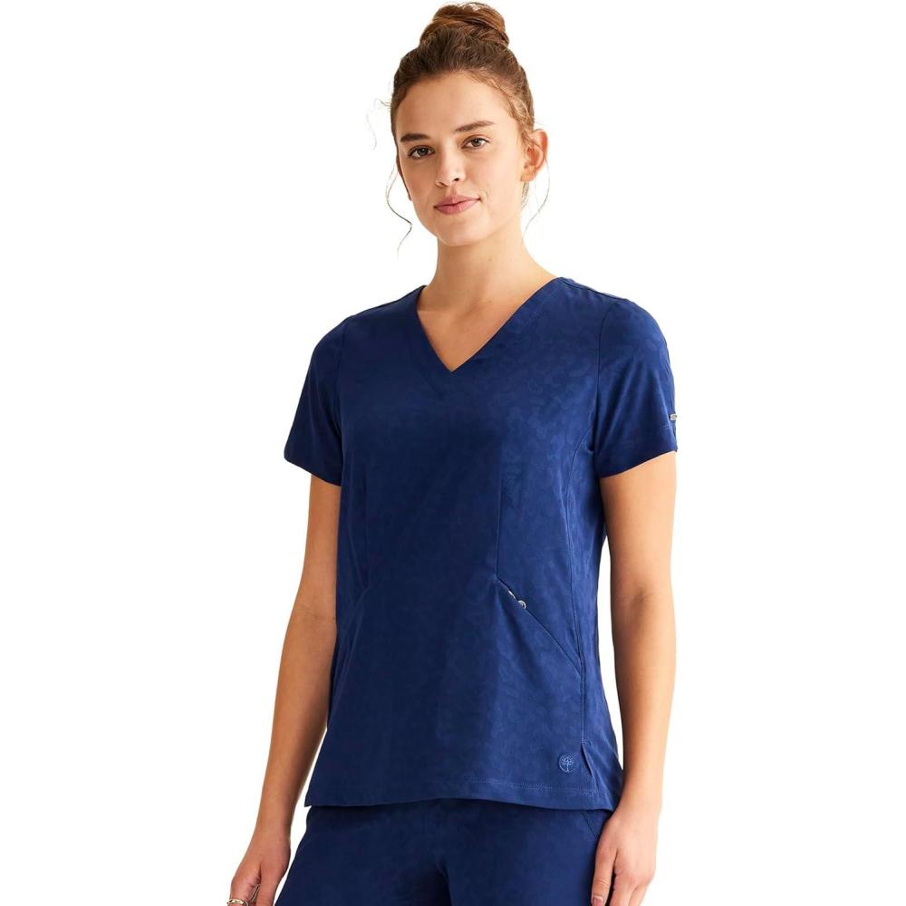 imageHealing Hands Scrubs for Women VNeck Scrub Top Jolie with 2 Zip Pockets Moisture Wicking amp 360 Stretch Fabric HH601Navy