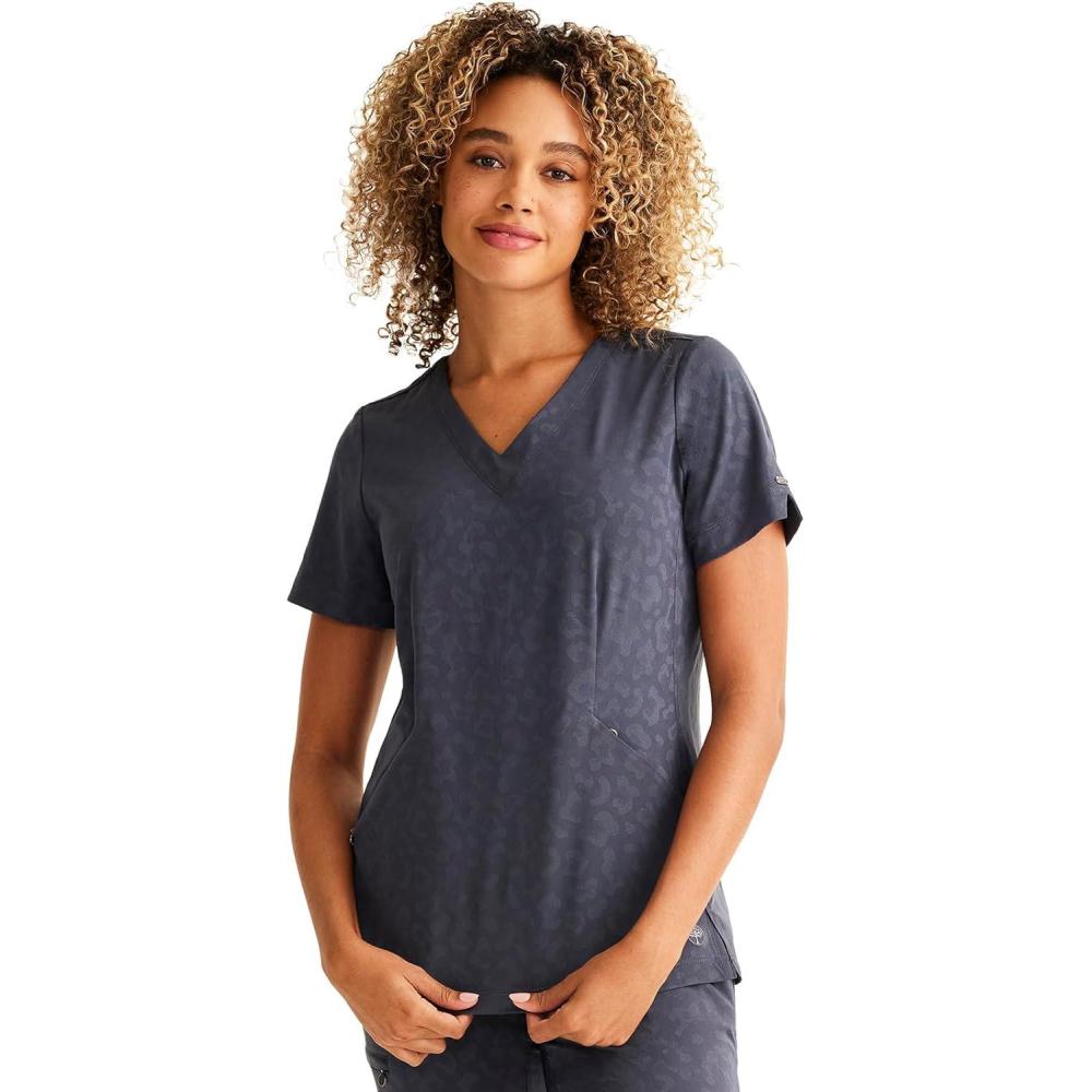imageHealing Hands Scrubs for Women VNeck Scrub Top Jolie with 2 Zip Pockets Moisture Wicking amp 360 Stretch Fabric HH601Pewter