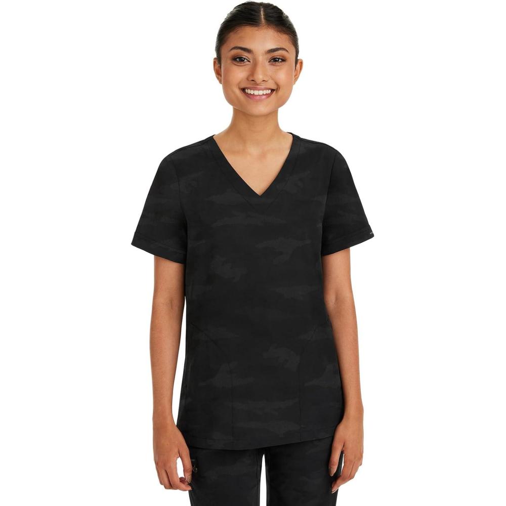 imageHealing Hands Scrubs for Women VNeck Scrub Top Joy Camo with Moisture Wicking360 Stretch amp Quick Dry Fabric 2353Black