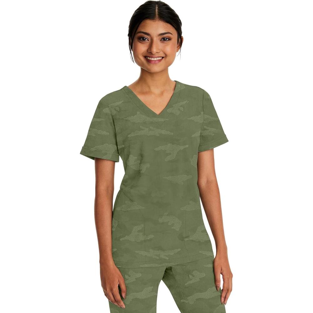 imageHealing Hands Scrubs for Women VNeck Scrub Top Joy Camo with Moisture Wicking360 Stretch amp Quick Dry Fabric 2353Olive