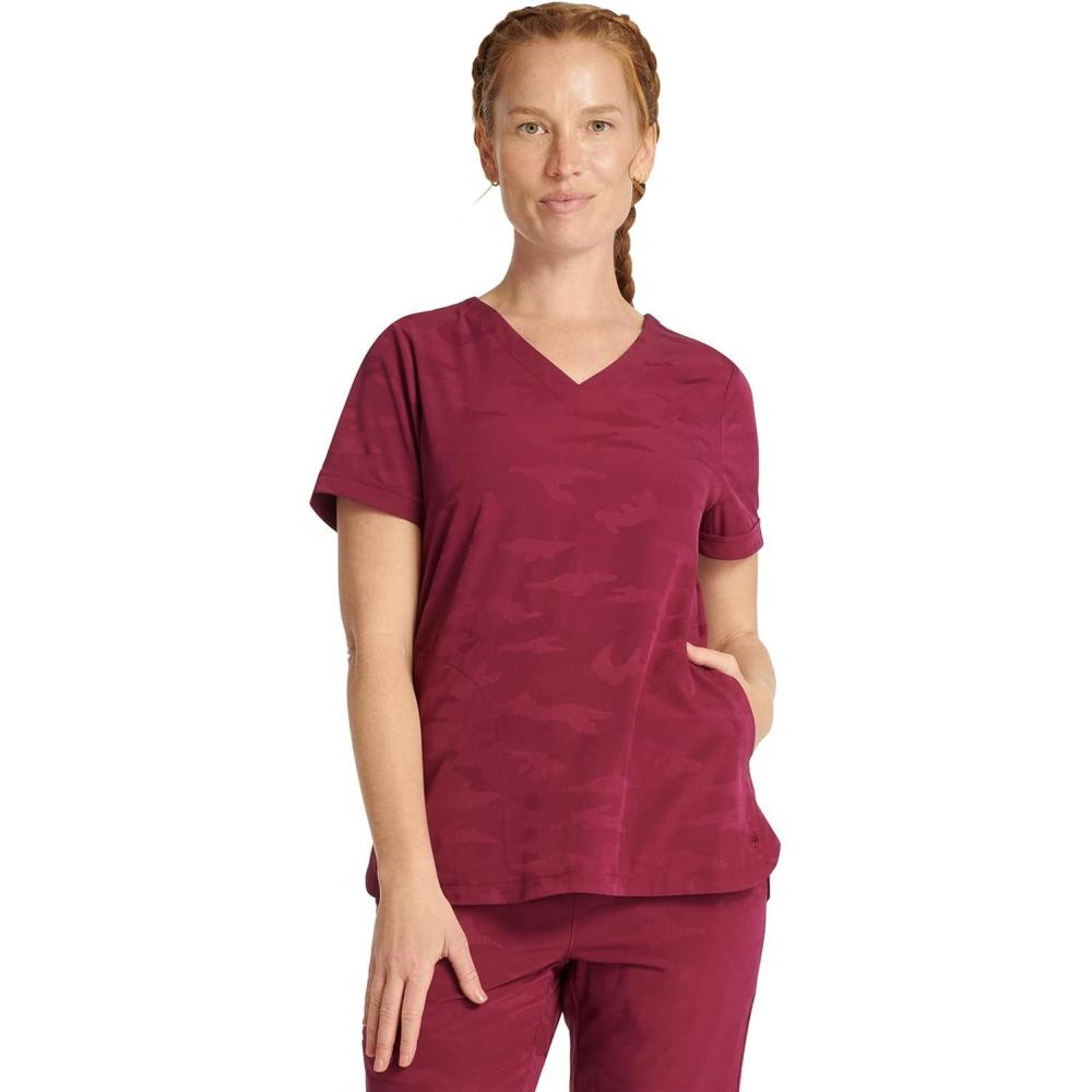 imageHealing Hands Scrubs for Women VNeck Scrub Top Joy Camo with Moisture Wicking360 Stretch amp Quick Dry Fabric 2353Wine