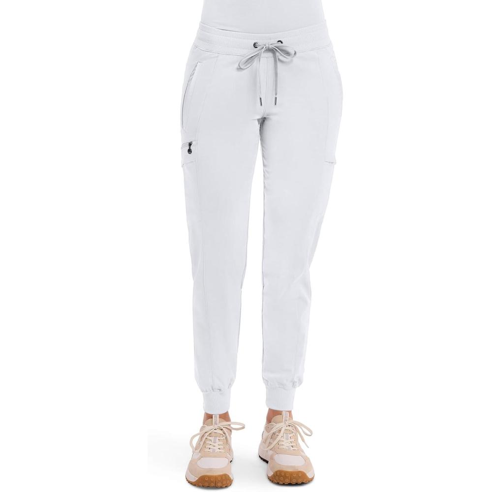 imageHealing Hands Womens Jogger Scrub Pant 7 Pockets Elastic Drawstring with Moisture Wicking amp 2Way Stretch Technology 9244White