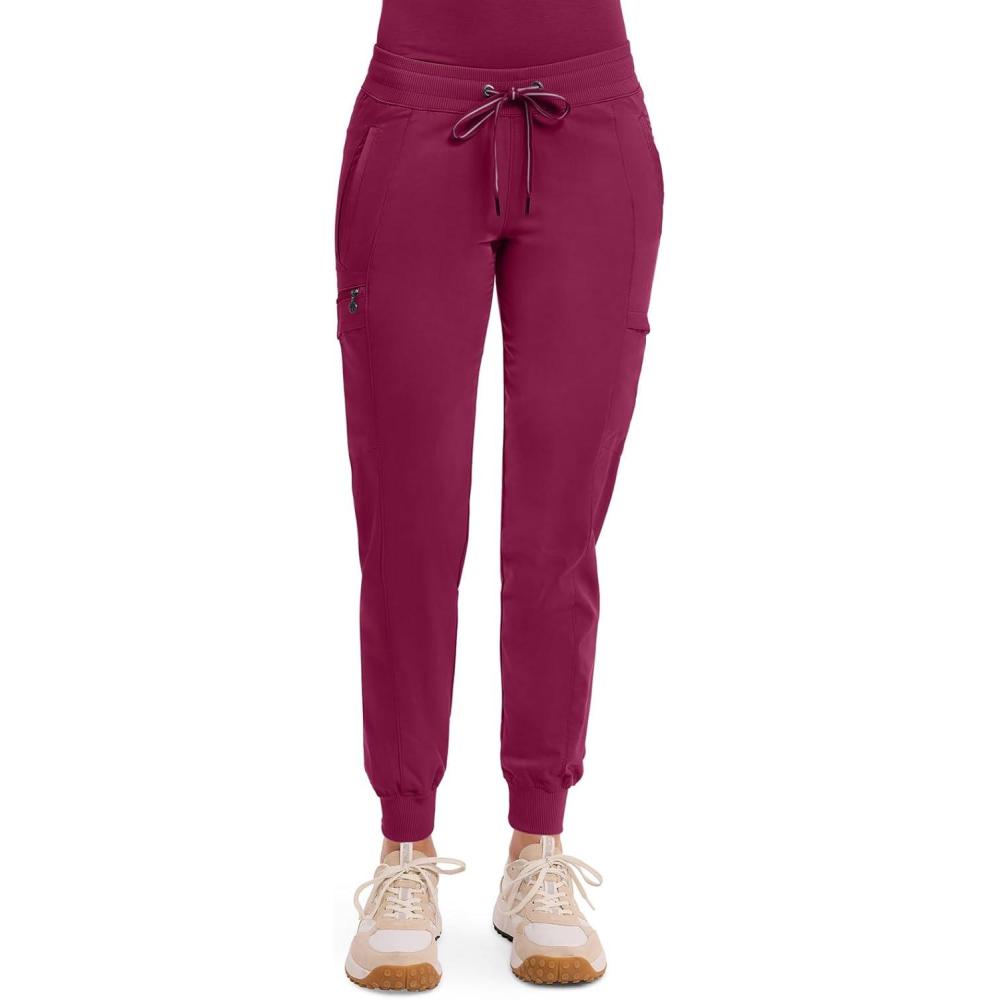 imageHealing Hands Womens Jogger Scrub Pant 7 Pockets Elastic Drawstring with Moisture Wicking amp 2Way Stretch Technology 9244Wine