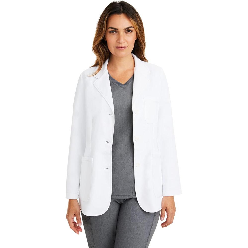 imageHealing Hands Womens Lab Coat with 4 Pockets Moisture Wicking amp 2Way Stretch Fabric Button Front Consultation Coat 5160White
