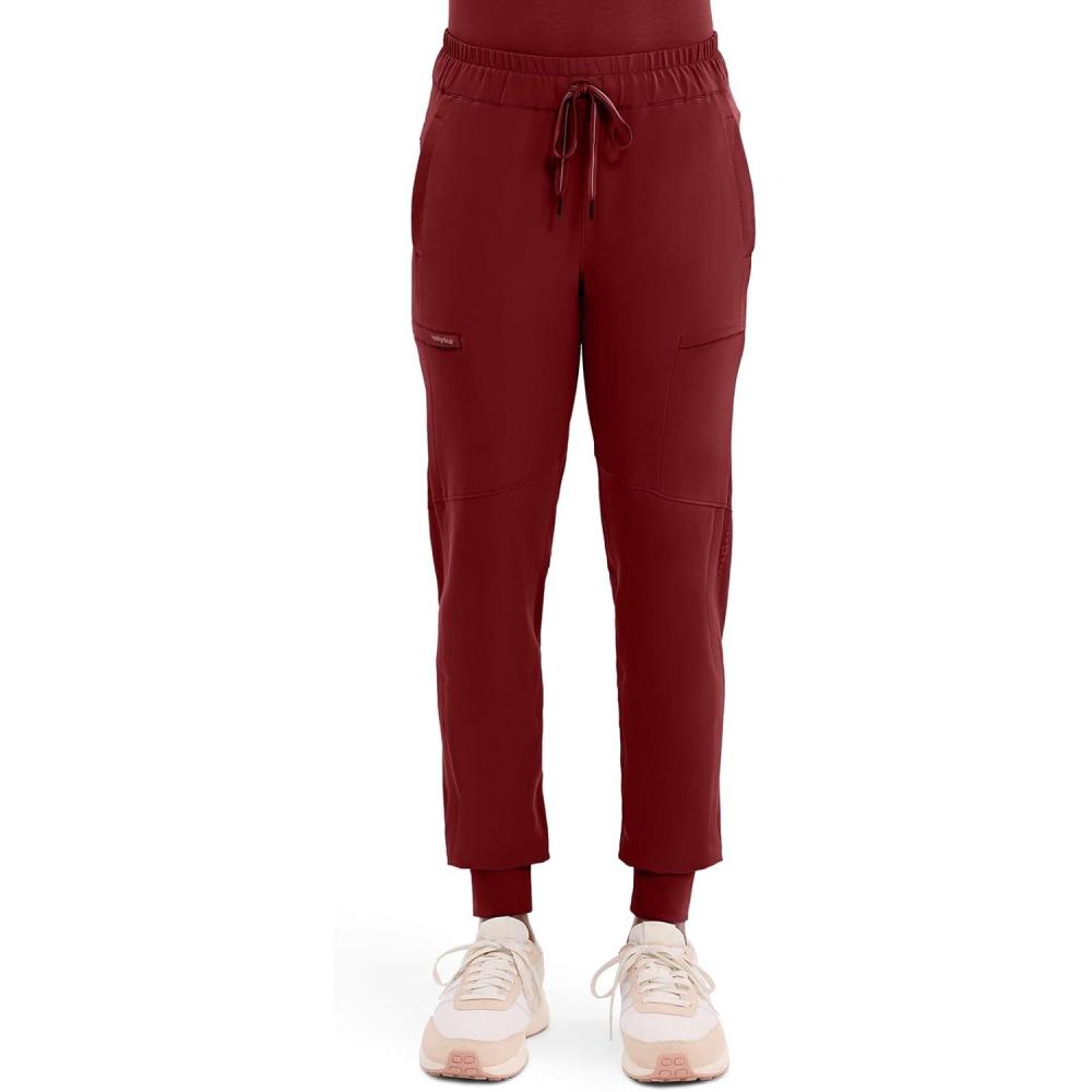 imageHealing Hands Womens Scrub Jogger Pant Naya with 6 Pockets Moisture Wicking 360 Stretch amp Recycled Fibers 9156Garnet Red