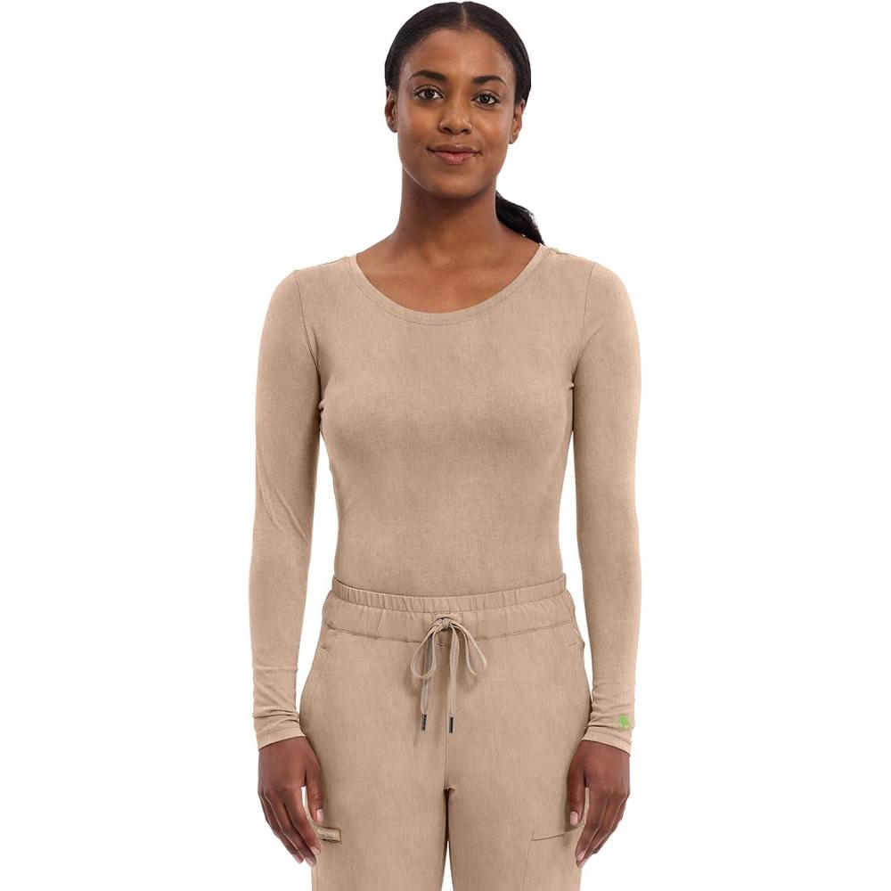 imageHealing Hands Womens Underscrub Soft Knit Melissa Longsleeve Scrub Tee with Breathable amp Easy Care Fabric 5047Desert Taupe