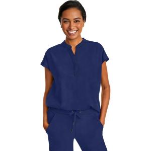 Healing Hands Women’s Scrub Top Relaxed Fit Journey Top – 2 Pockets with Knit Details, Dolman Sleeve and Rounded Hem – 2152(Navy)