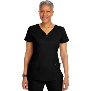 Healing Hands Scrubs for Women 3 Pocket Yoga Top Purple Label 2341 Jeni Y Neck with Zipper Athleisure Top Soft Fabric(Black)