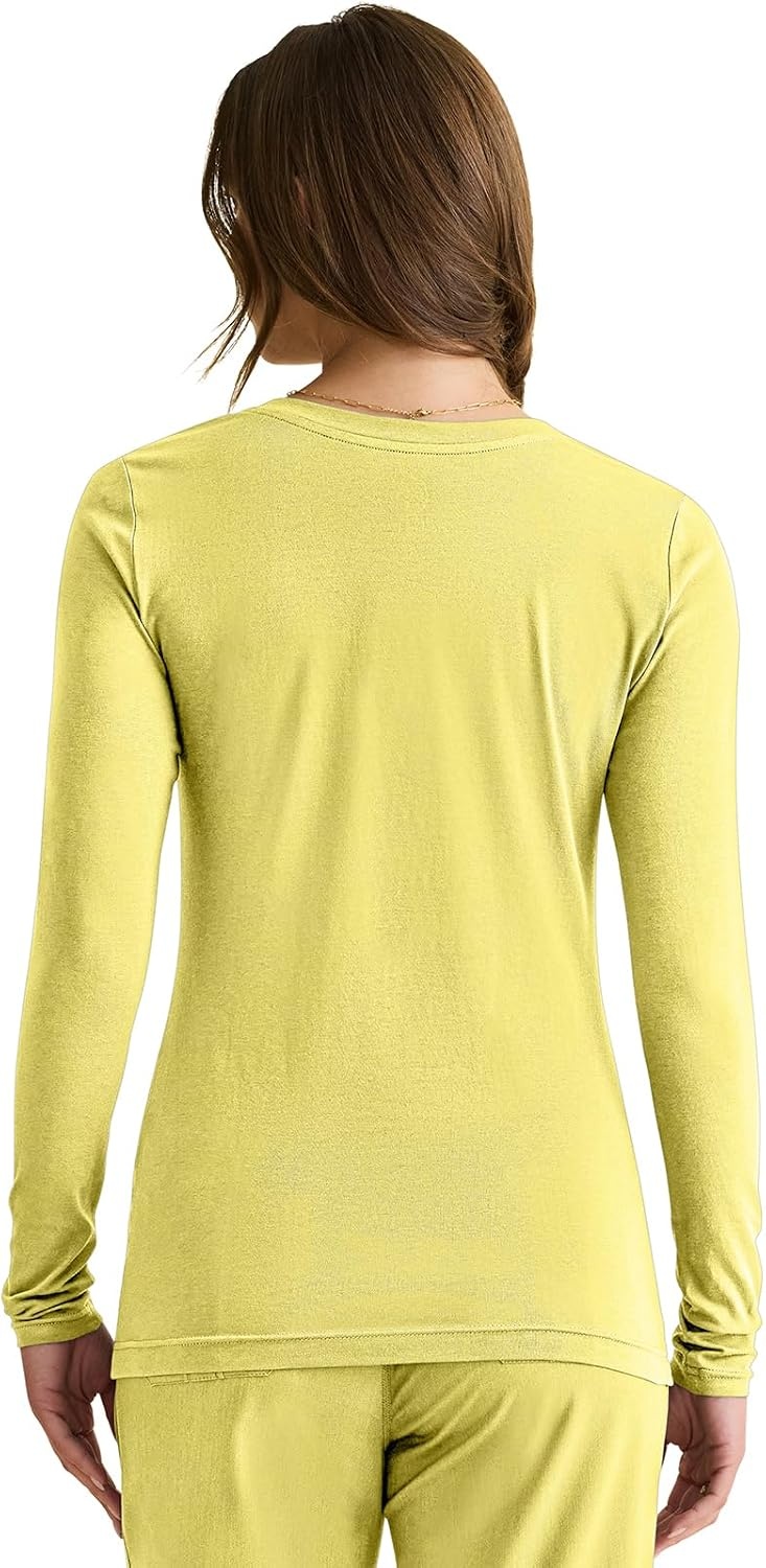 image:imageHealing Hands Underscrub Long Sleeve Women Knits Scrub Tops Soft Cotton Blend Knit Breathable Stretch Comfort Machine Wash Easy Care Fabric Ideal For Layering Under ScrubsCanary