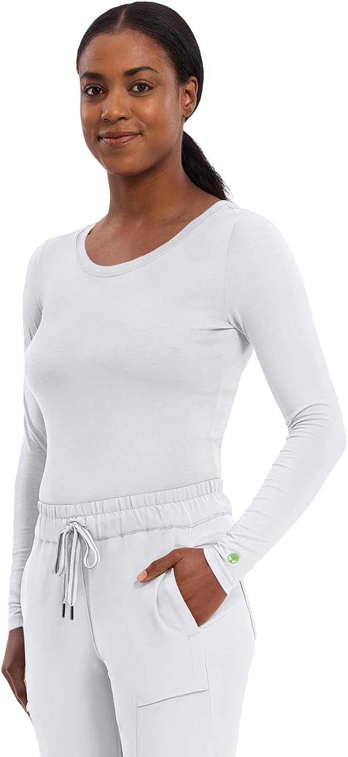 image:imageHealing Hands Underscrub Long Sleeve Women Knits Scrub Tops Soft Cotton Blend Knit Breathable Stretch Comfort Machine Wash Easy Care Fabric Ideal For Layering Under ScrubsWhite 2 Pack