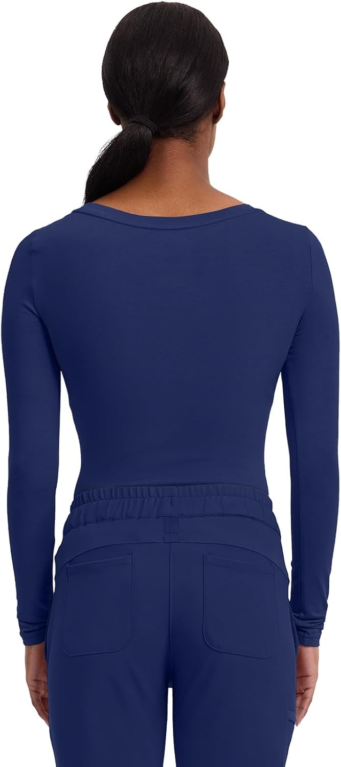 image:imageHealing Hands Underscrub Long Sleeve Women Knits Scrub Tops Soft Cotton Blend Knit Breathable Stretch Comfort Machine Wash Easy Care Fabric Ideal For Layering Under ScrubsBlack White Navy 3 Pack