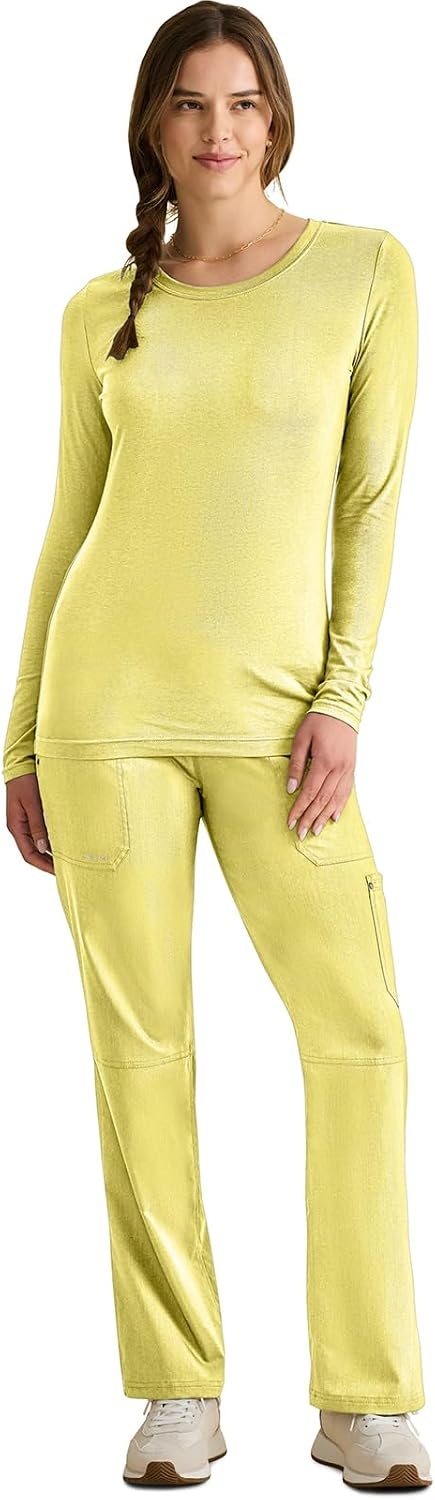 image:imageHealing Hands Underscrub Long Sleeve Women Knits Scrub Tops Soft Cotton Blend Knit Breathable Stretch Comfort Machine Wash Easy Care Fabric Ideal For Layering Under ScrubsCanary