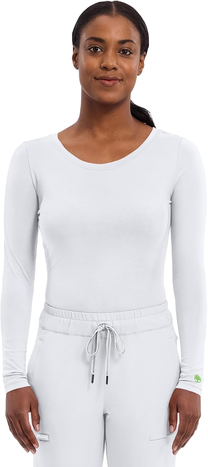 image:imageHealing Hands Underscrub Long Sleeve Women Knits Scrub Tops Soft Cotton Blend Knit Breathable Stretch Comfort Machine Wash Easy Care Fabric Ideal For Layering Under ScrubsWhite 2 Pack