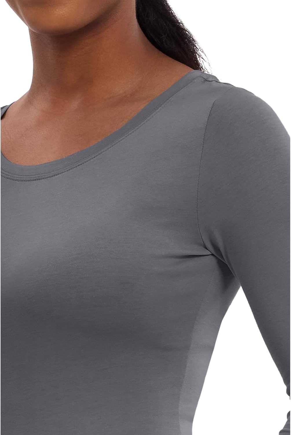 image:imageHealing Hands Underscrub Long Sleeve Women Knits Scrub Tops Soft Cotton Blend Knit Breathable Stretch Comfort Machine Wash Easy Care Fabric Ideal For Layering Under ScrubsPewter