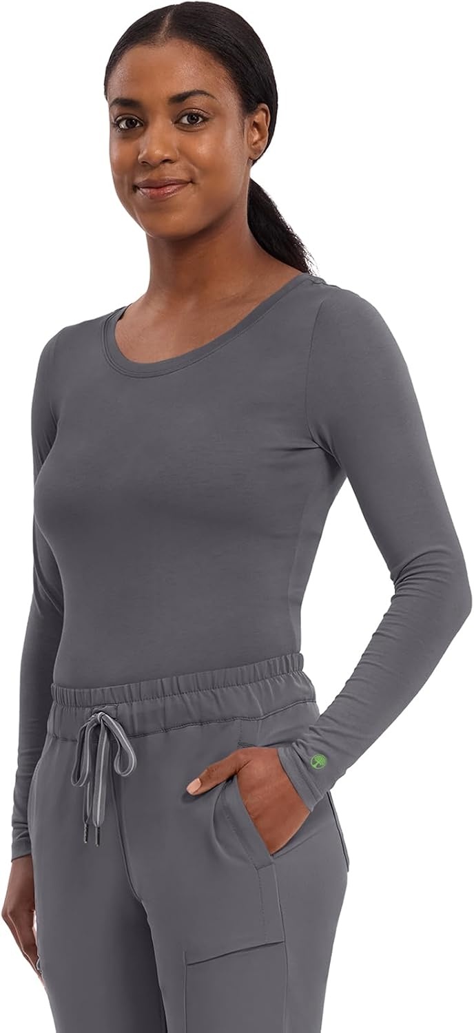 image:imageHealing Hands Underscrub Long Sleeve Women Knits Scrub Tops Soft Cotton Blend Knit Breathable Stretch Comfort Machine Wash Easy Care Fabric Ideal For Layering Under ScrubsPewter