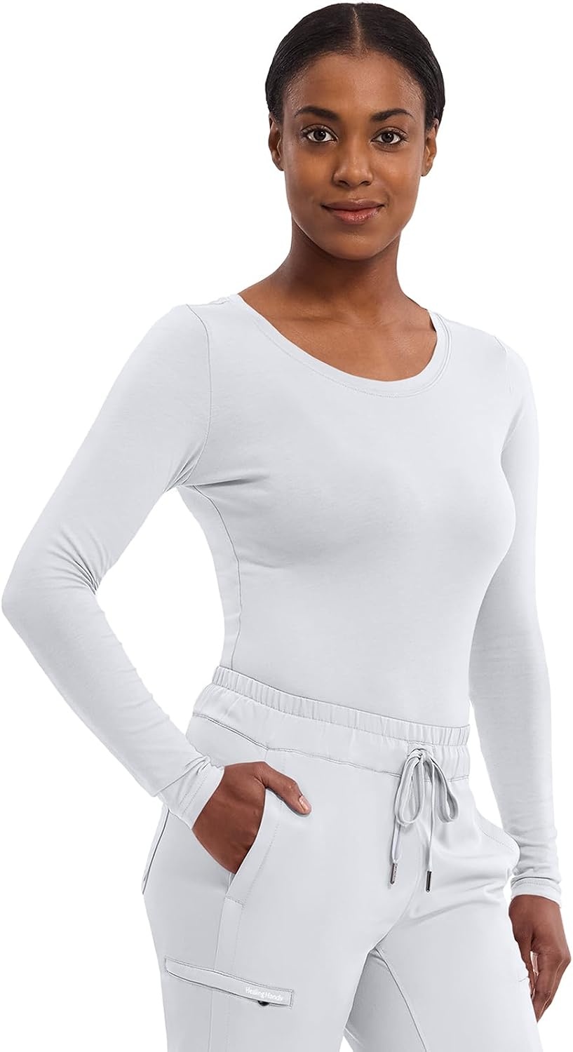 image:imageHealing Hands Underscrub Long Sleeve Women Knits Scrub Tops Soft Cotton Blend Knit Breathable Stretch Comfort Machine Wash Easy Care Fabric Ideal For Layering Under ScrubsBlack White 2 Pack