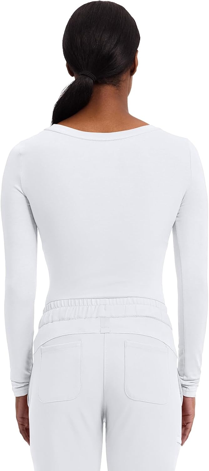 image:imageHealing Hands Underscrub Long Sleeve Women Knits Scrub Tops Soft Cotton Blend Knit Breathable Stretch Comfort Machine Wash Easy Care Fabric Ideal For Layering Under ScrubsWhite 2 Pack
