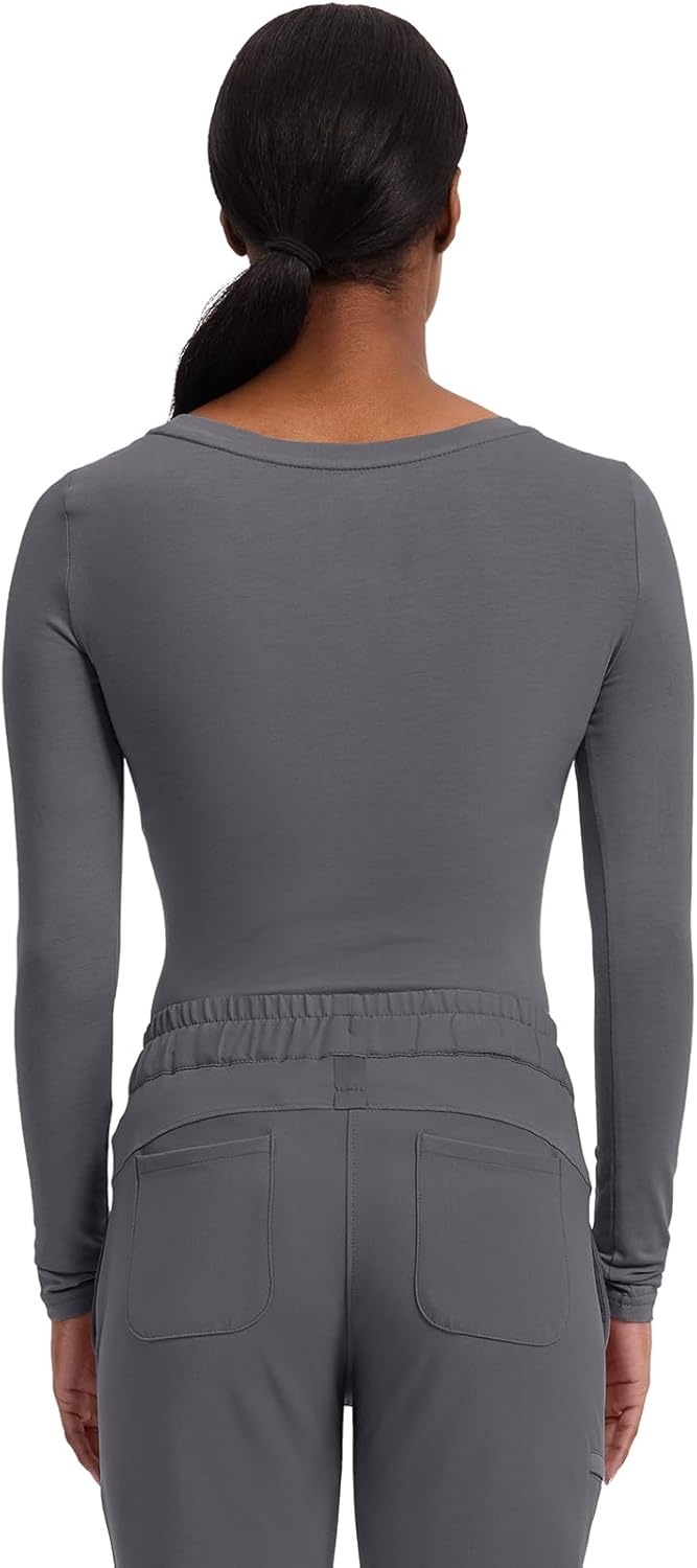 image:imageHealing Hands Underscrub Long Sleeve Women Knits Scrub Tops Soft Cotton Blend Knit Breathable Stretch Comfort Machine Wash Easy Care Fabric Ideal For Layering Under ScrubsPewter