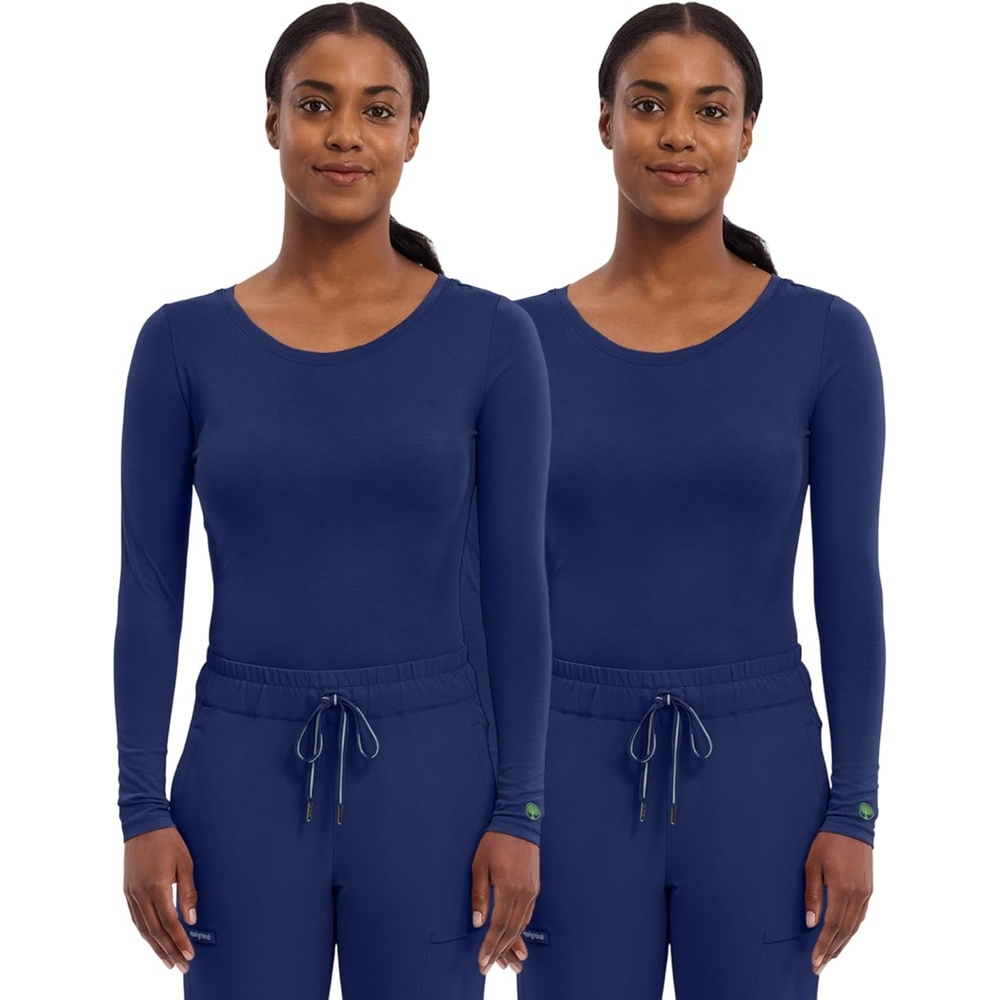 image:imageHealing Hands Underscrub Long Sleeve Women Knits Scrub Tops Soft Cotton Blend Knit Breathable Stretch Comfort Machine Wash Easy Care Fabric Ideal For Layering Under ScrubsNavy 2 Pack
