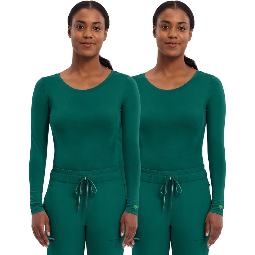 image:imageHealing Hands Underscrub Long Sleeve Women Knits Scrub Tops Soft Cotton Blend Knit Breathable Stretch Comfort Machine Wash Easy Care Fabric Ideal For Layering Under ScrubsHunter 2 Pack