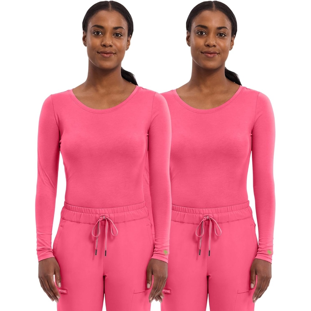 image:imageHealing Hands Underscrub Long Sleeve Women Knits Scrub Tops Soft Cotton Blend Knit Breathable Stretch Comfort Machine Wash Easy Care Fabric Ideal For Layering Under ScrubsCarnation Pink 2 Pack