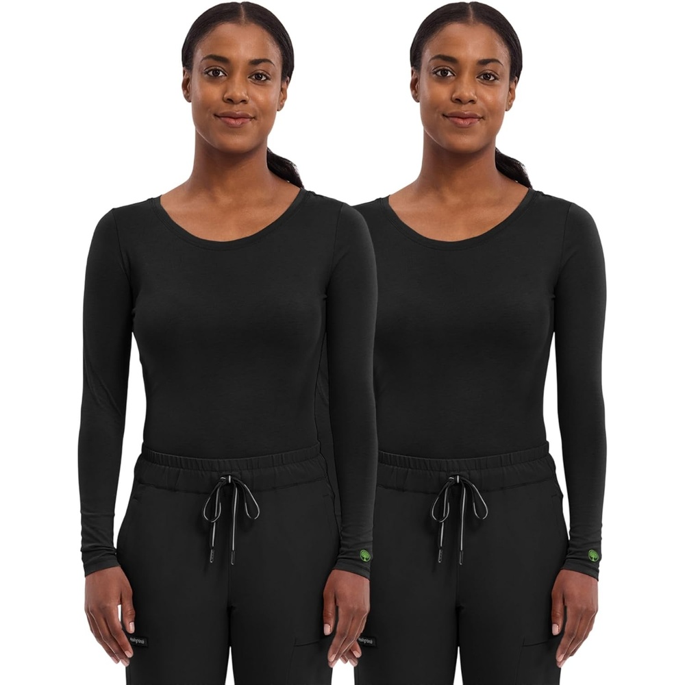 image:imageHealing Hands Underscrub Long Sleeve Women Knits Scrub Tops Soft Cotton Blend Knit Breathable Stretch Comfort Machine Wash Easy Care Fabric Ideal For Layering Under ScrubsBlack 2 Pack