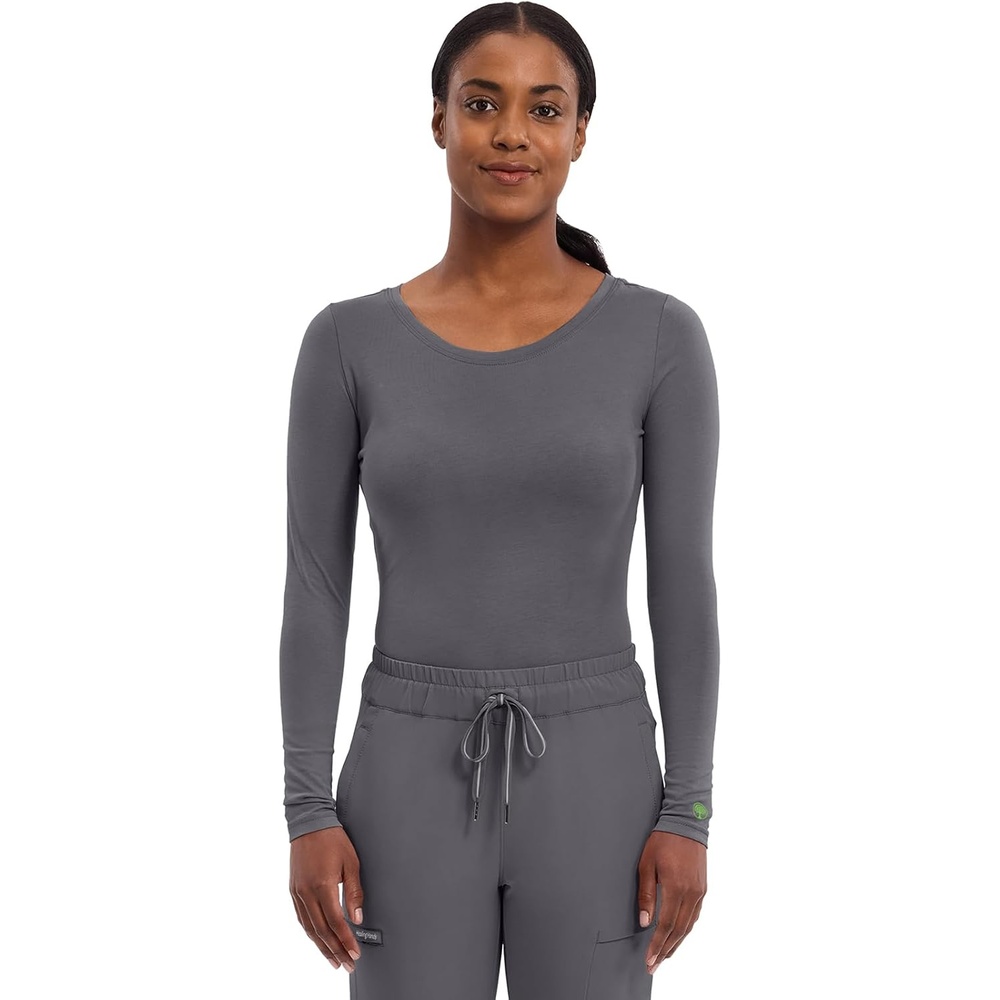 image:imageHealing Hands Underscrub Long Sleeve Women Knits Scrub Tops Soft Cotton Blend Knit Breathable Stretch Comfort Machine Wash Easy Care Fabric Ideal For Layering Under ScrubsPewter