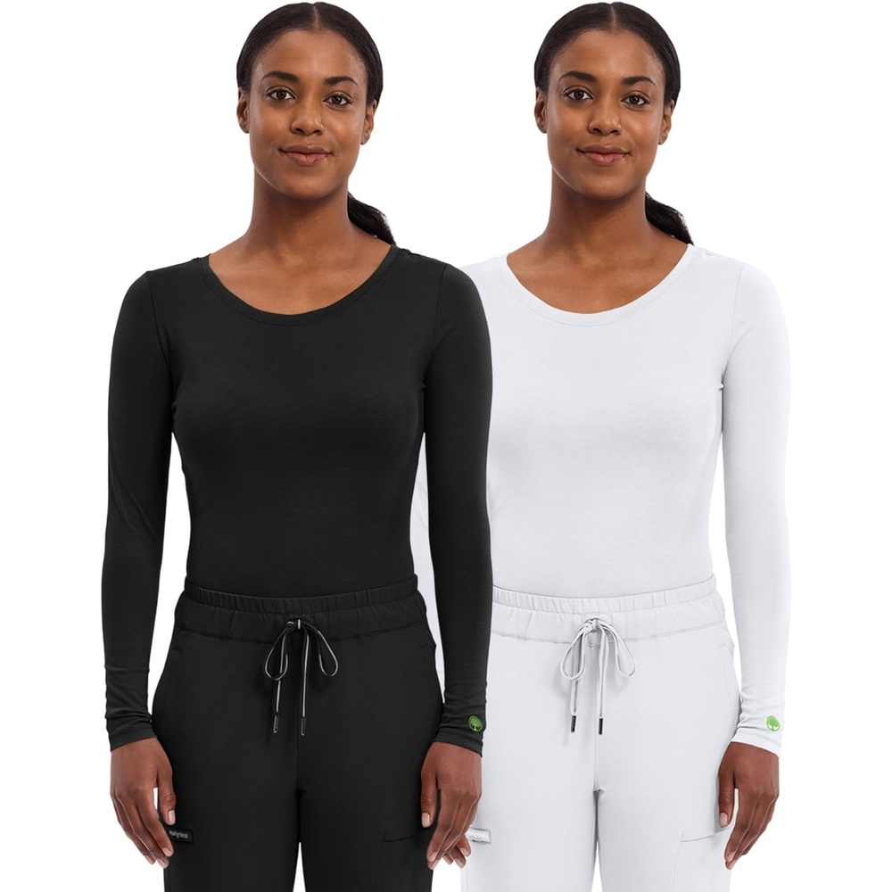 image:imageHealing Hands Underscrub Long Sleeve Women Knits Scrub Tops  Soft Cotton Blend Knit Breathable Stretch Comfort Machine Wash Easy Care Fabric Ideal For Layering Under ScrubsBlack  White  2 Pack