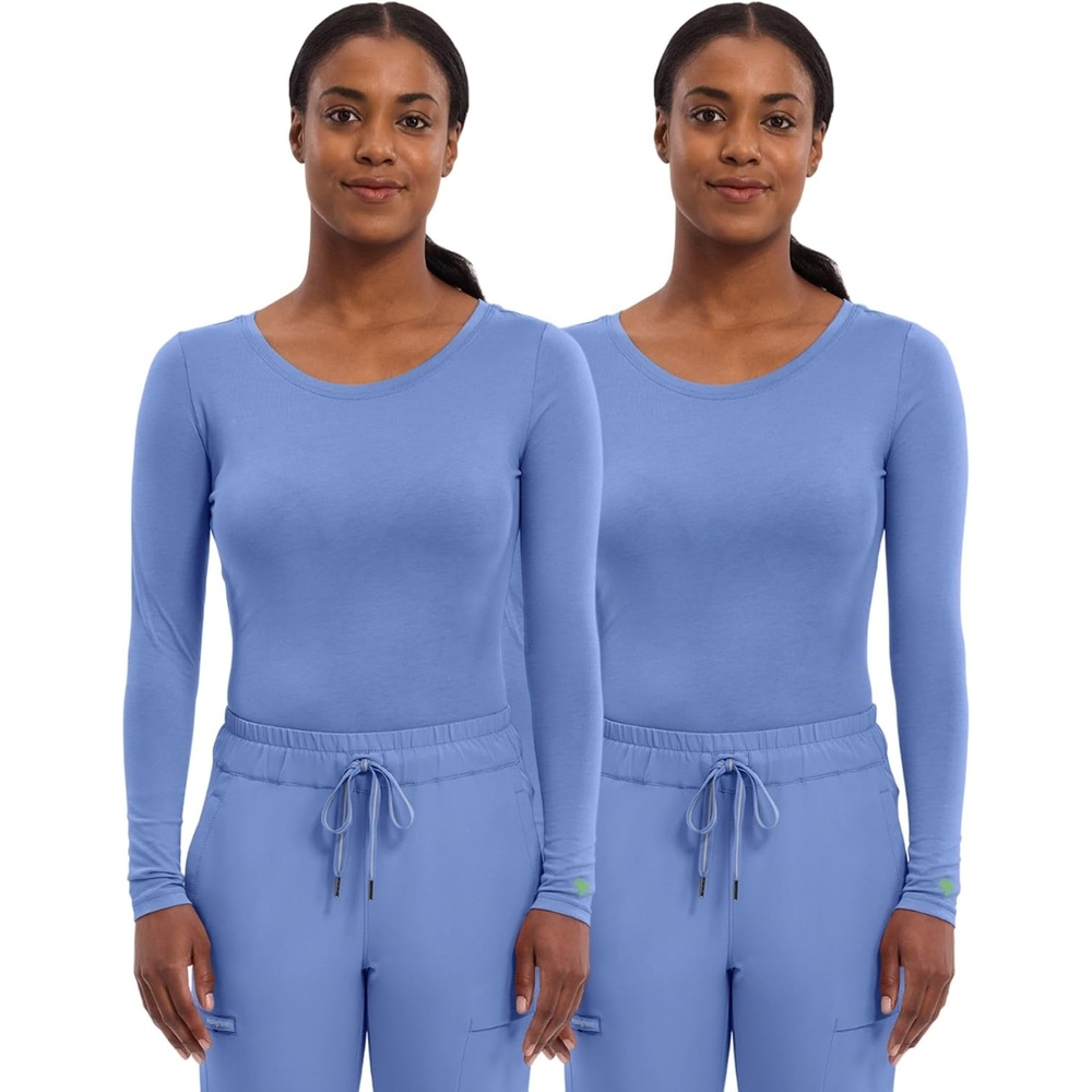 image:imageHealing Hands Underscrub Long Sleeve Women Knits Scrub Tops Soft Cotton Blend Knit Breathable Stretch Comfort Machine Wash Easy Care Fabric Ideal For Layering Under ScrubsCeil 2 Pack