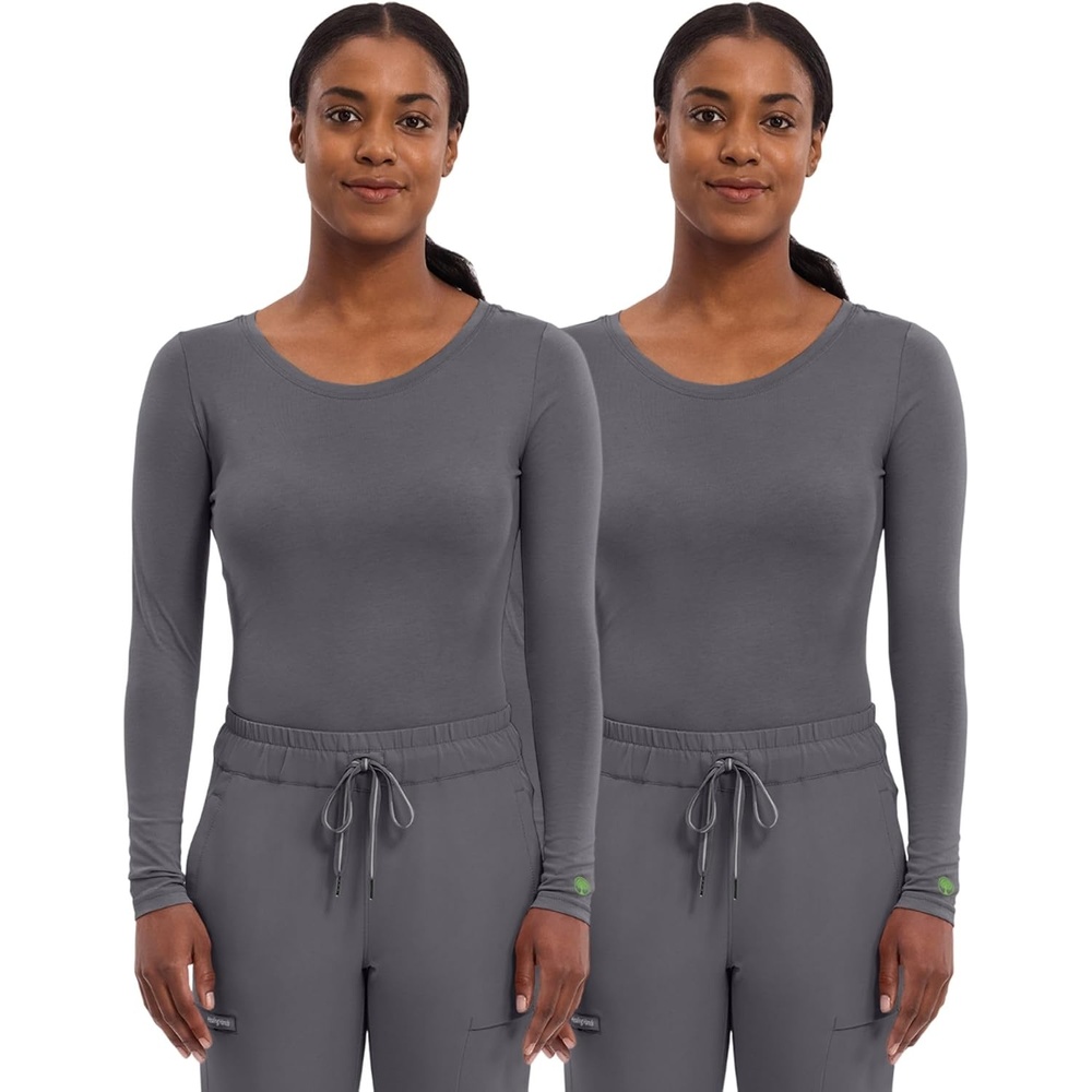 image:imageHealing Hands Underscrub Long Sleeve Women Knits Scrub Tops Soft Cotton Blend Knit Breathable Stretch Comfort Machine Wash Easy Care Fabric Ideal For Layering Under ScrubsPewter 2 Pack