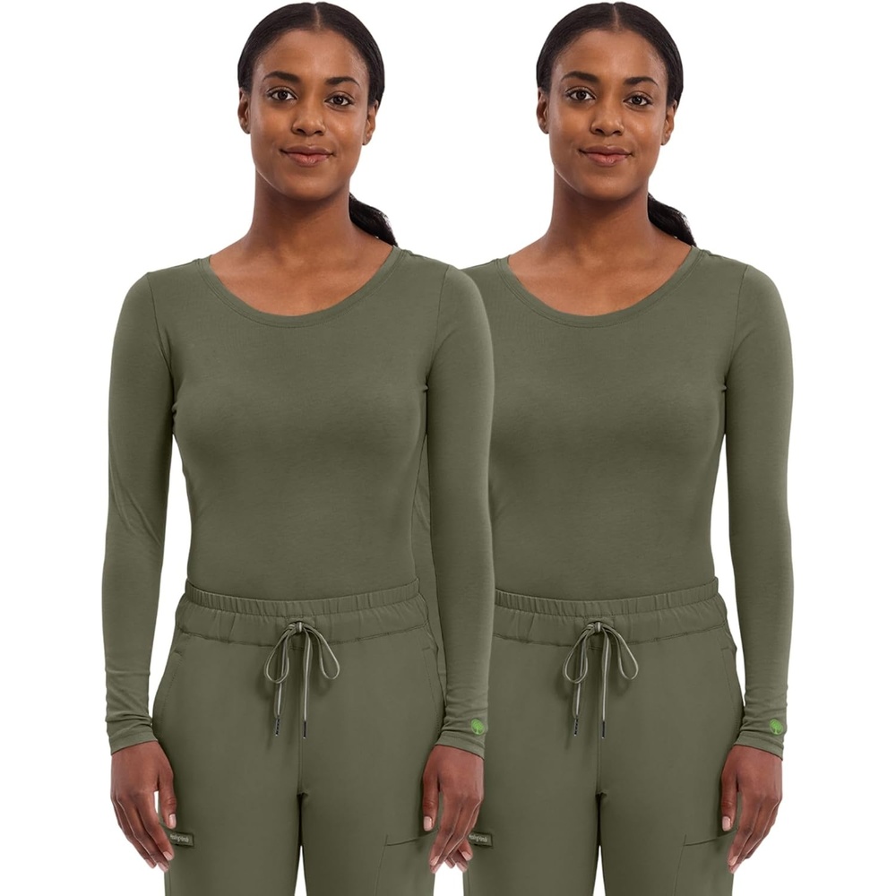 image:imageHealing Hands Underscrub Long Sleeve Women Knits Scrub Tops Soft Cotton Blend Knit Breathable Stretch Comfort Machine Wash Easy Care Fabric Ideal For Layering Under ScrubsGreen