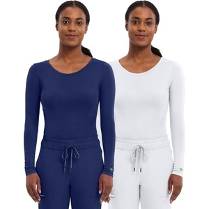Healing Hands Underscrub Long Sleeve Women Knits Scrub Tops | Soft Cotton Blend Knit, Breathable Stretch Comfort, Machine Wash, Easy Care Fabric, Ideal For Layering Under Scrubs(Navy / White – 2 Pack)