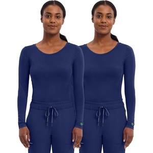Healing Hands Underscrub Long Sleeve Women Knits Scrub Tops | Soft Cotton Blend Knit, Breathable Stretch Comfort, Machine Wash, Easy Care Fabric, Ideal For Layering Under Scrubs(Navy – 2 Pack)