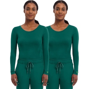 Healing Hands Underscrub Long Sleeve Women Knits Scrub Tops | Soft Cotton Blend Knit, Breathable Stretch Comfort, Machine Wash, Easy Care Fabric, Ideal For Layering Under Scrubs(Hunter – 2 Pack)