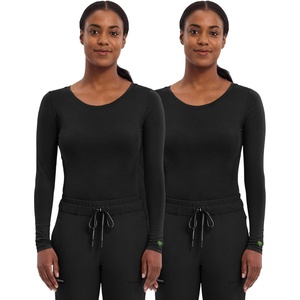 Healing Hands Underscrub Long Sleeve Women Knits Scrub Tops | Soft Cotton Blend Knit, Breathable Stretch Comfort, Machine Wash, Easy Care Fabric, Ideal For Layering Under Scrubs(Black – 2 Pack)
